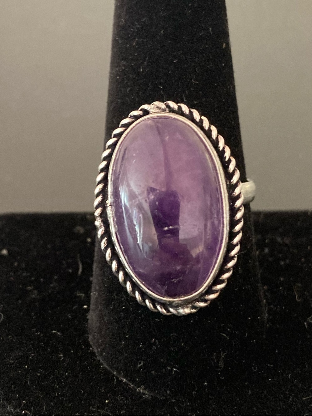 Sterling Silver Amethyst Oval Statement Ring - Purple Size 10